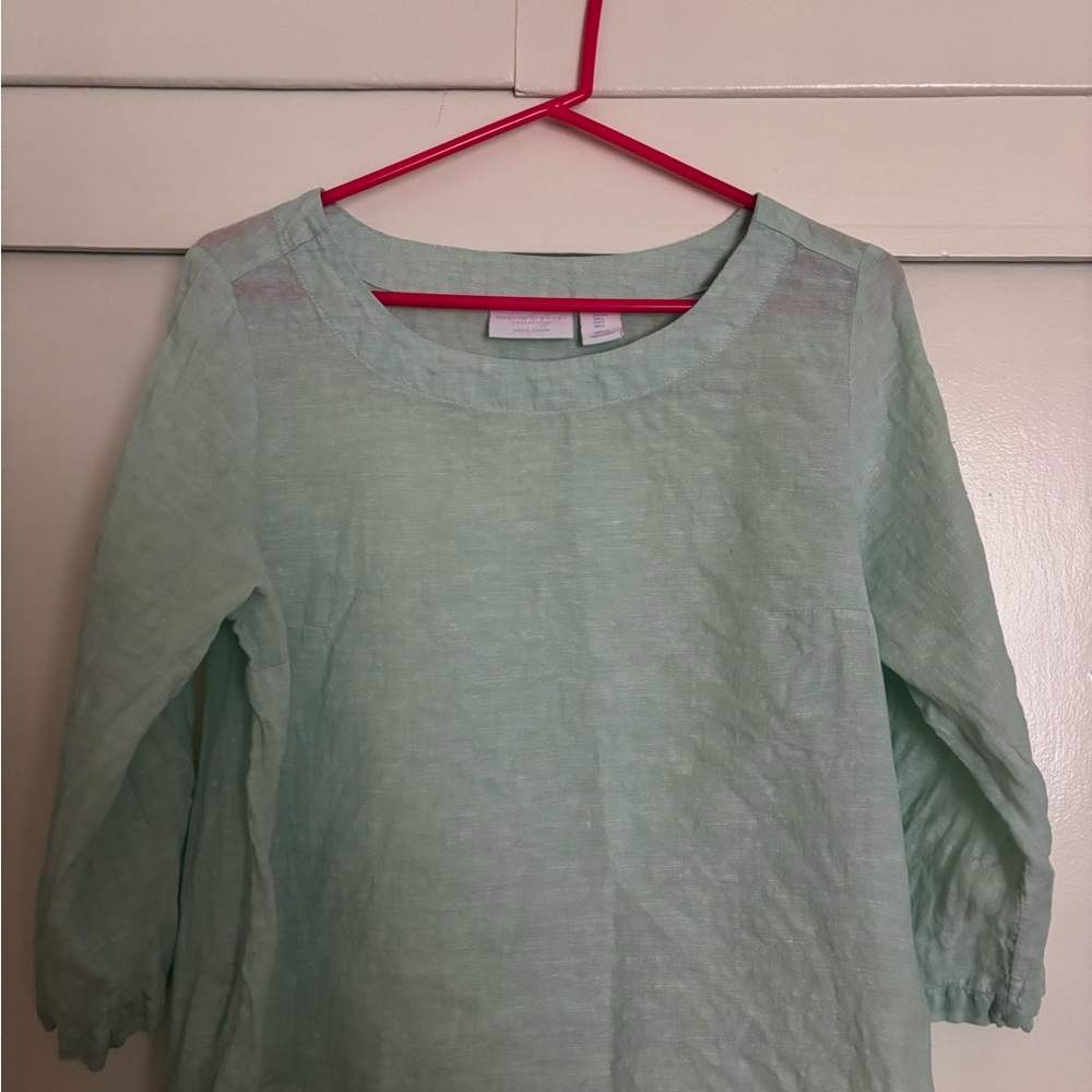 Martha Stewart turquoise soft blue/green linen top